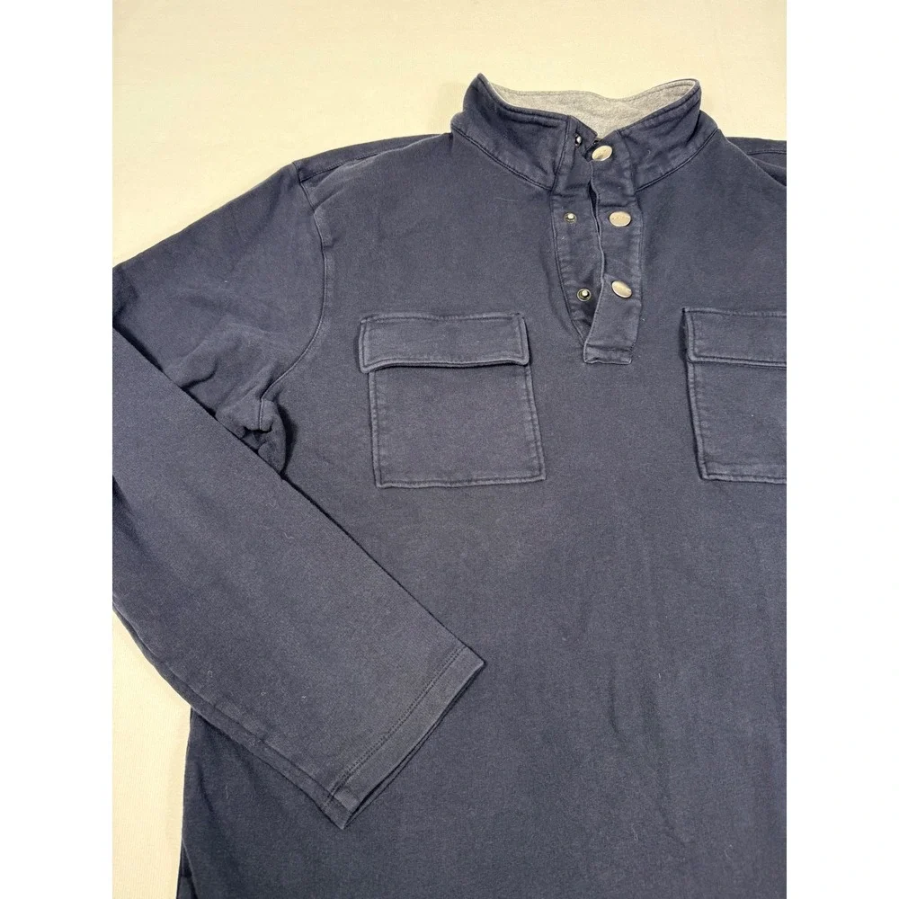Michael Kors Pullover XL Navy Blue Snap Neck Utility Pocket Long Sleeve Top